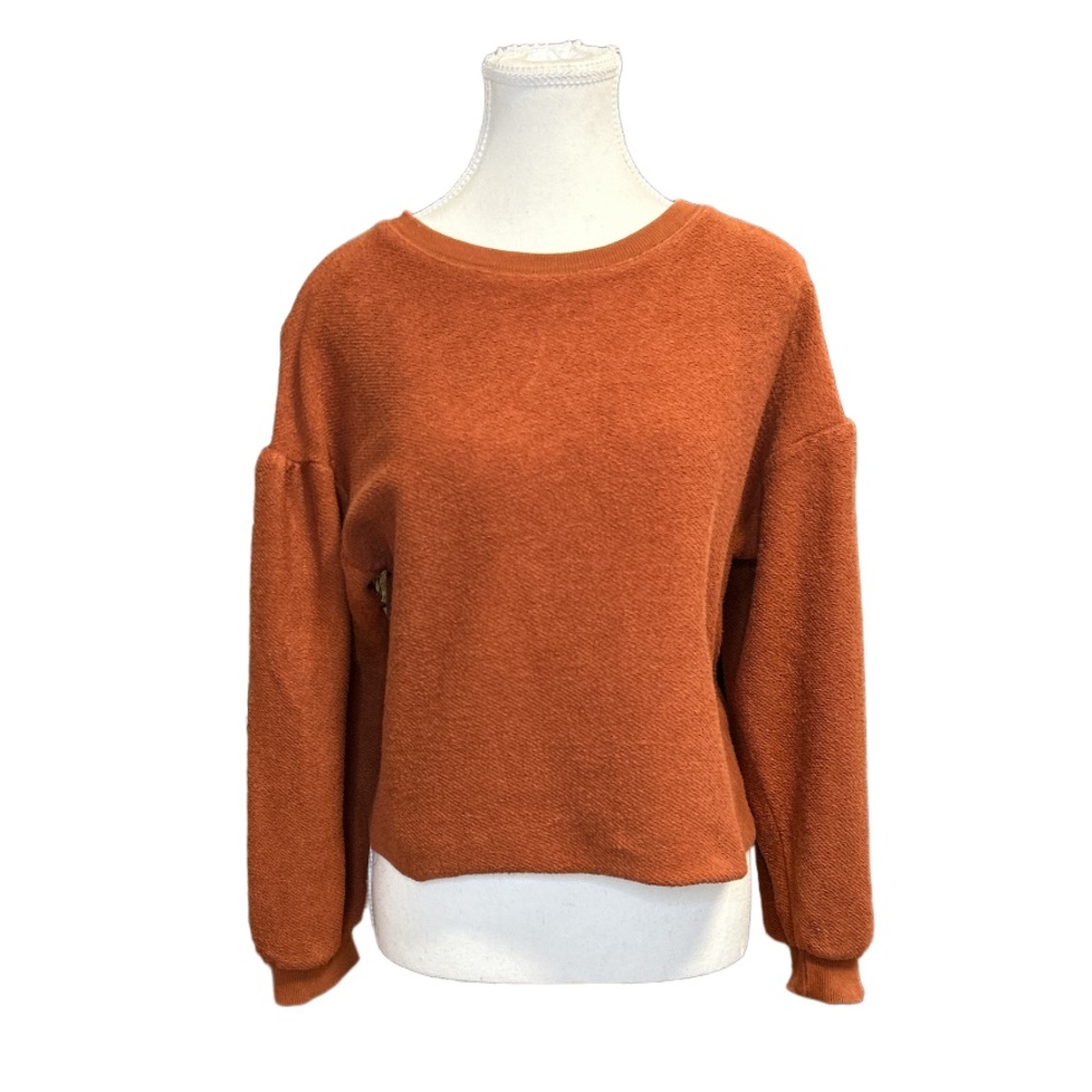 Mod Ref 100% Cotton Woman’s Burnt Orange textured Puffy Sleeve Crop Sweater